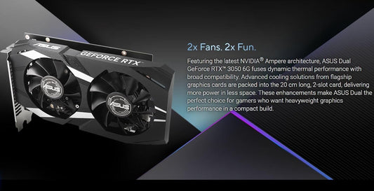 ASUS Dual NVIDIA Geforce RTX 3050 6GB OC Edition Gaming Graphics Card-pci_e_x16 4.0, 6GB GDDR6 Memory, HDMI 2.1, Displayport 1.4A, 2-Slot Design, Axial-Tech Fan Design, 0Db Technology, Steel Bracket