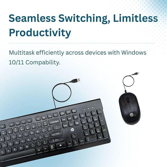 HP 115 Wired Keyboard and Mouse Combo | USB Plug & Play Full-Size Keyboard with Optical Mouse | Standard Multi-Device Keyboard Compatible with Desktop, Laptop, Windows PC | Black