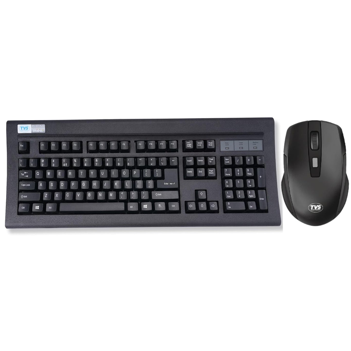 TVS Electronics Platina Wireless Mechanical Keyboard & Mouse Combo | Adujustble Tilt Legs | Laser-Etched Key Caps | Optical Adjustable DPI 1600 | 50M Keystroke | 10M Range | 1-Year Warranty | Black