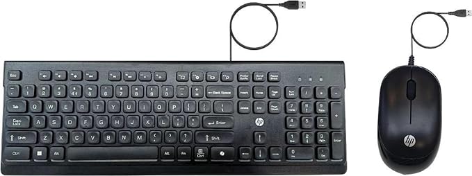 HP 115 Wired Keyboard and Mouse Combo | USB Plug & Play Full-Size Keyboard with Optical Mouse | Standard Multi-Device Keyboard Compatible with Desktop, Laptop, Windows PC | Black