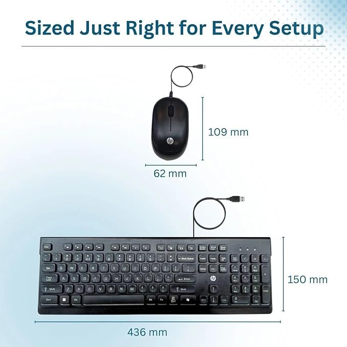 HP 115 Wired Keyboard and Mouse Combo | USB Plug & Play Full-Size Keyboard with Optical Mouse | Standard Multi-Device Keyboard Compatible with Desktop, Laptop, Windows PC | Black
