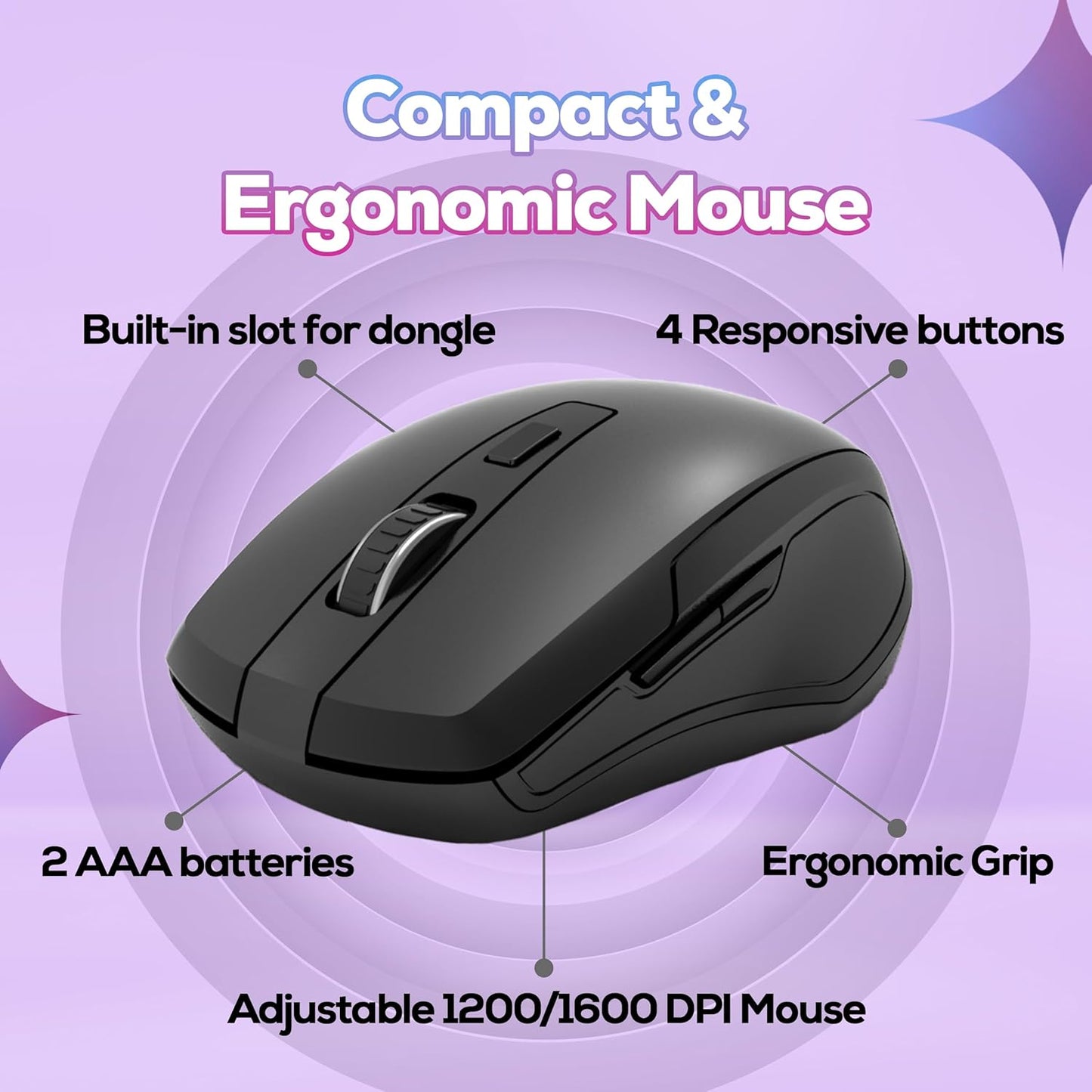 TVS Electronics Platina Wireless Mechanical Keyboard & Mouse Combo | Adujustble Tilt Legs | Laser-Etched Key Caps | Optical Adjustable DPI 1600 | 50M Keystroke | 10M Range | 1-Year Warranty | Black