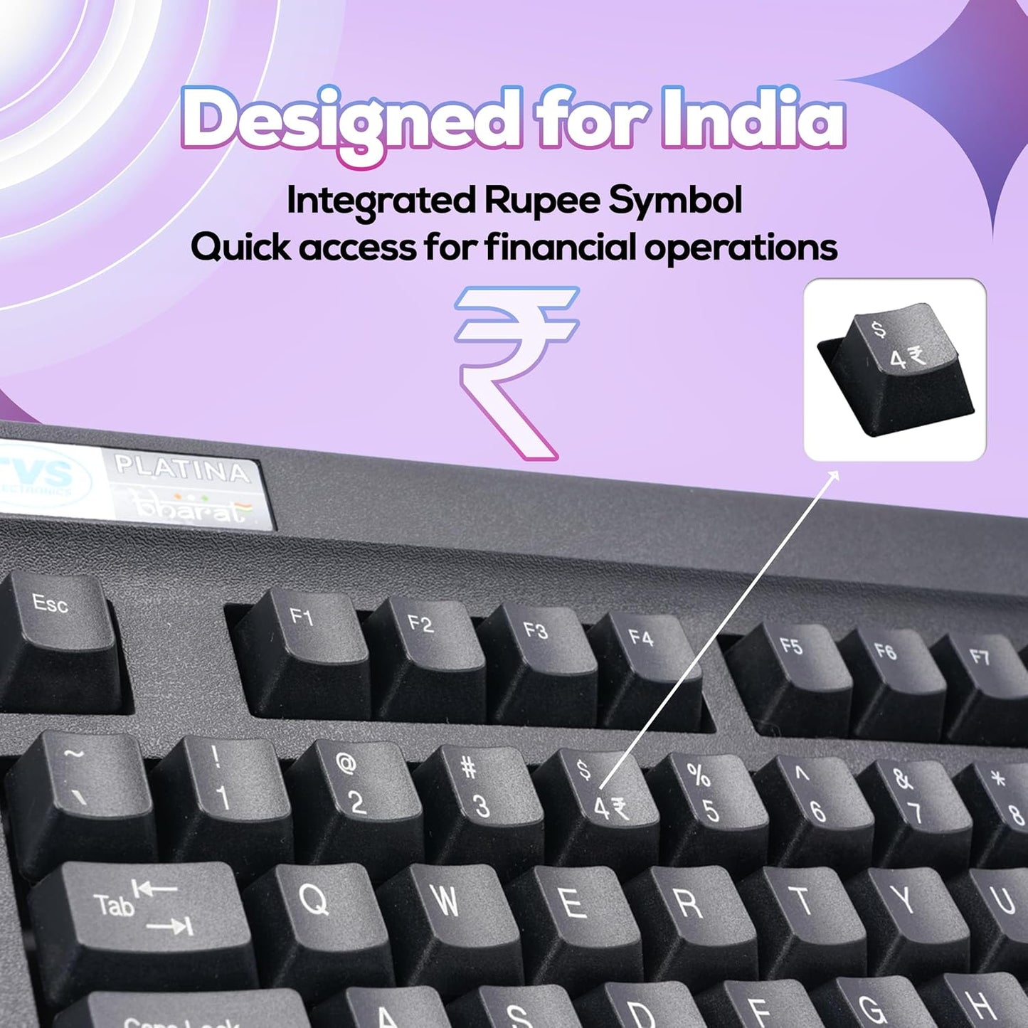 TVS Electronics Platina Wireless Mechanical Keyboard & Mouse Combo | Adujustble Tilt Legs | Laser-Etched Key Caps | Optical Adjustable DPI 1600 | 50M Keystroke | 10M Range | 1-Year Warranty | Black