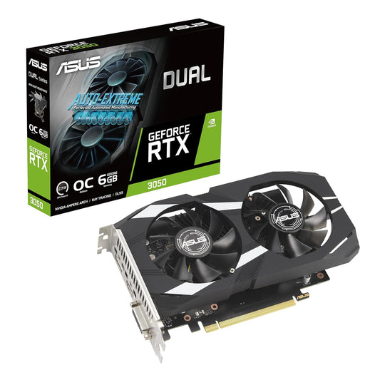 ASUS Dual NVIDIA Geforce RTX 3050 6GB OC Edition Gaming Graphics Card-pci_e_x16 4.0, 6GB GDDR6 Memory, HDMI 2.1, Displayport 1.4A, 2-Slot Design, Axial-Tech Fan Design, 0Db Technology, Steel Bracket