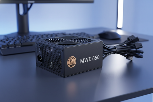 Cooler Master MWE 650 Bronze V3 Power Supply in professional tech setting